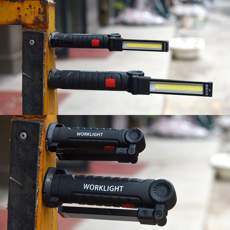 360Degree Rotation USB Rechargeable COB+LED Emergency Worklight with Magnetic Tail Flashlight