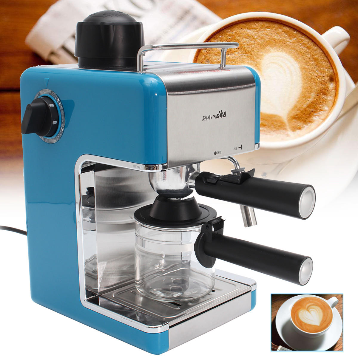 Stainless Steel Kitchen Steam Espresso Cappuccino Latte Coffee Maker Machine