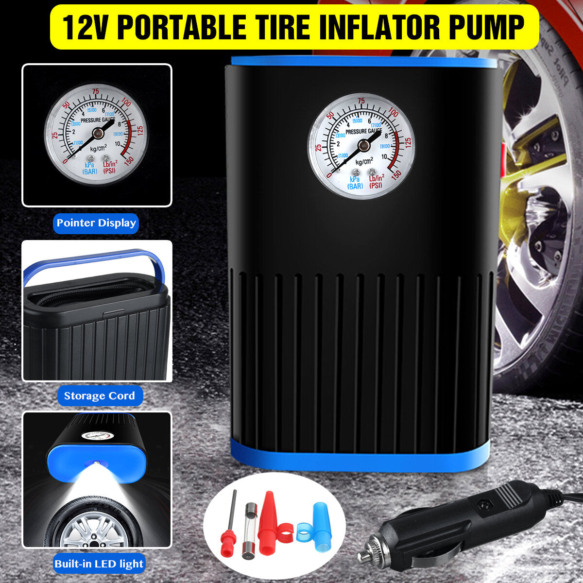 12V 150PSI Digital Tire Inflator Electric Car Air Pump Compressor Portable with LED Flashlight