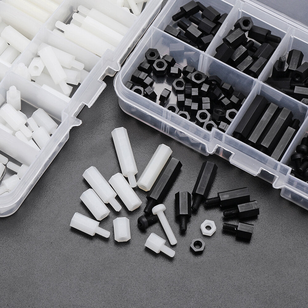 M3NH6 300Pcs M3 Nylon Screw White&Black Hex Screw Nut PCB Standoff Spacer Assortment Kit