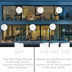 Wireless Switch No Battery Remote Control Wall Light Switch Self Powered No Wiring Needed Wall Panel Transmitter
