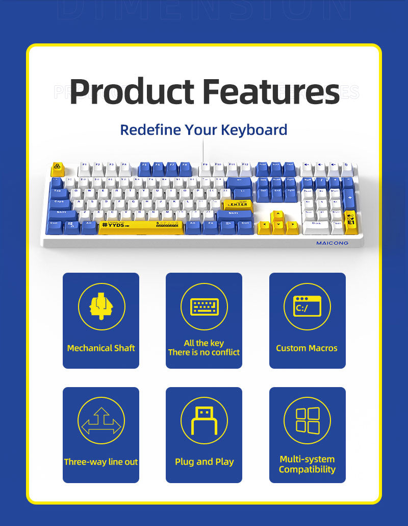 Gaming Mechanical Keyboard 108 Keys PBT Keycaps Ergonomic Gaming Wired Computer Keyboard for Mac /Win