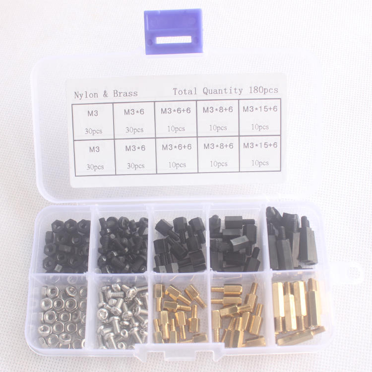 M3BN6 180Pcs M3 Nut Screw Standoff Set Nylon Stainless Steel Brass Hex Standoff Nut Screw Set Assortment Kit with Storage Box