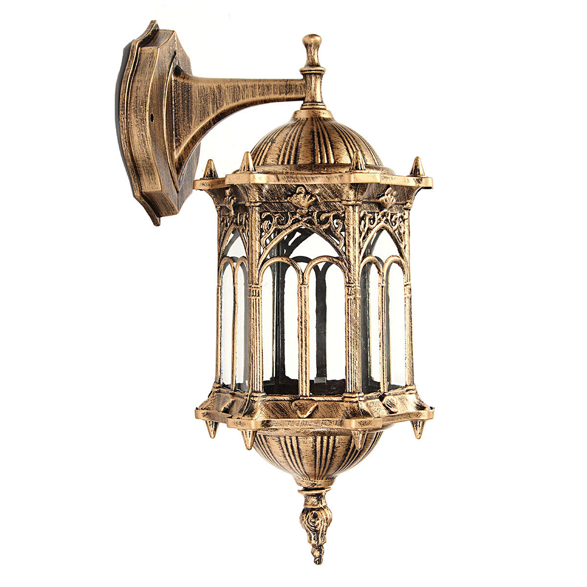 Outdoor Bronze Antique Exterior Wall Light Fixture Aluminum Glass Lantern Garden Lamp