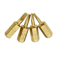 4pcs 25mm 1.8-2.7mm Triangle Shaped Screwdriver Bits 1/4 Inch Hex Shank Electroplating Bronze