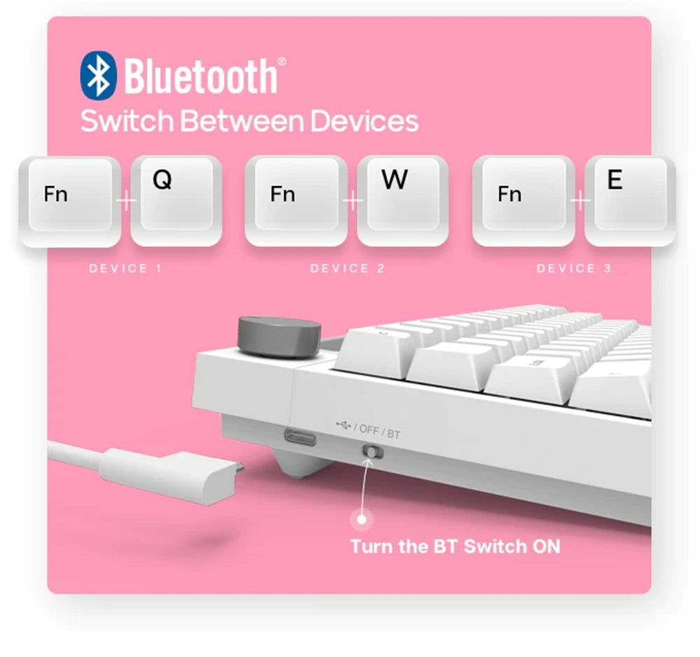 Wireless Mechanical Keyboard 62Keys Bluetooth 3.0 Dual Mode Built-in Battery Type-C Interface With Volume Botton for PC Laptop Smartphone Tablet