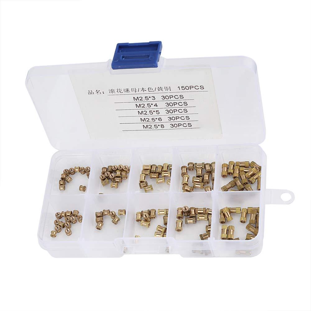 150Pcs M2.5 Brass Cylinder Knurled Nut Round Molded-in Insert Embedded Nuts Assortment Set
