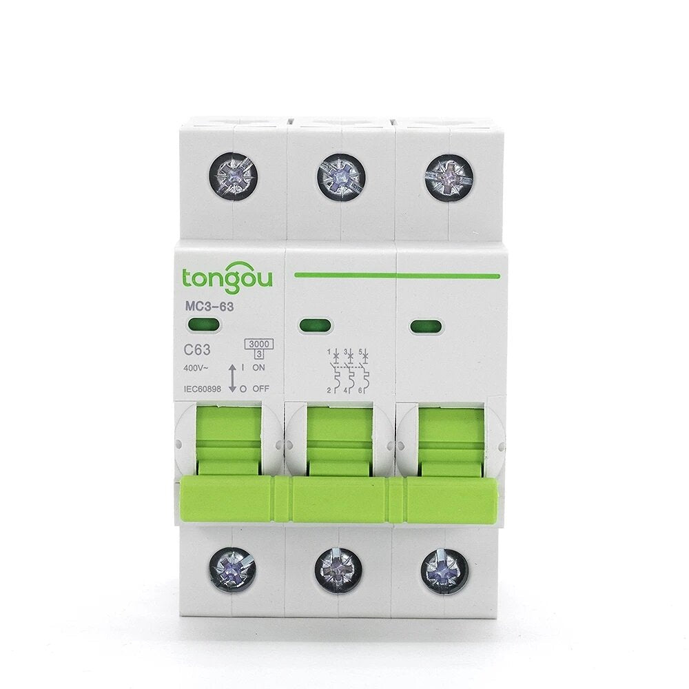 Miniature Circuit Breaker MCB DIN Rail Mount Overload Circuit Breaker 400V 3-63A 3 Pole Switch 50/60HZ