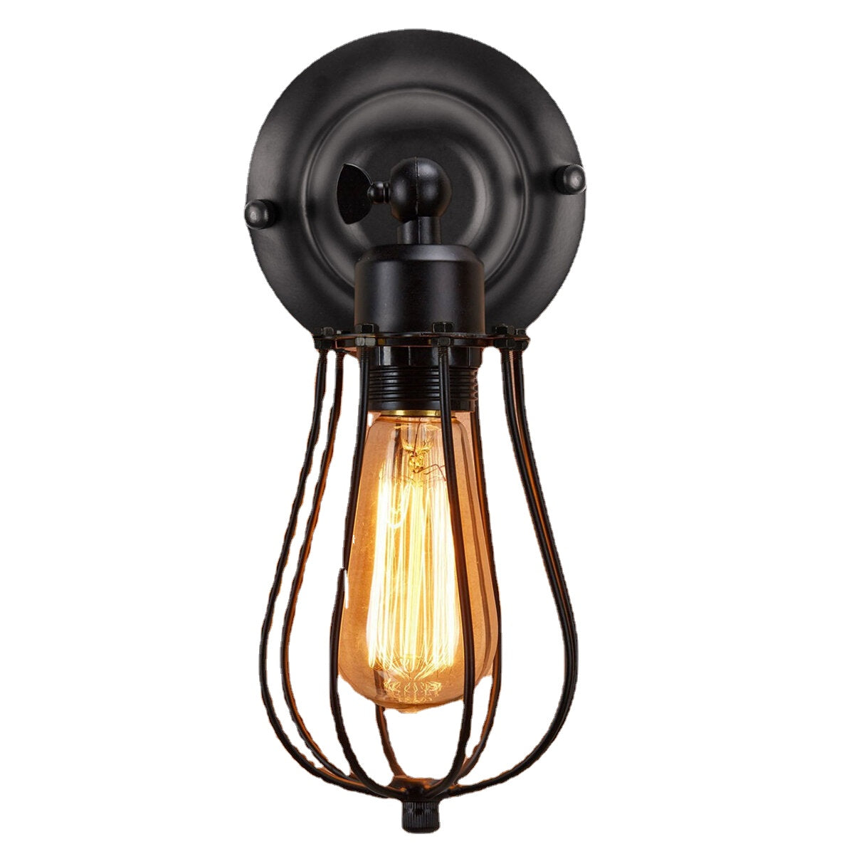 40W Rustic Vintage Wall Light Industrial Style Iron Sconce Lamp Wired Cage Fixture 220V