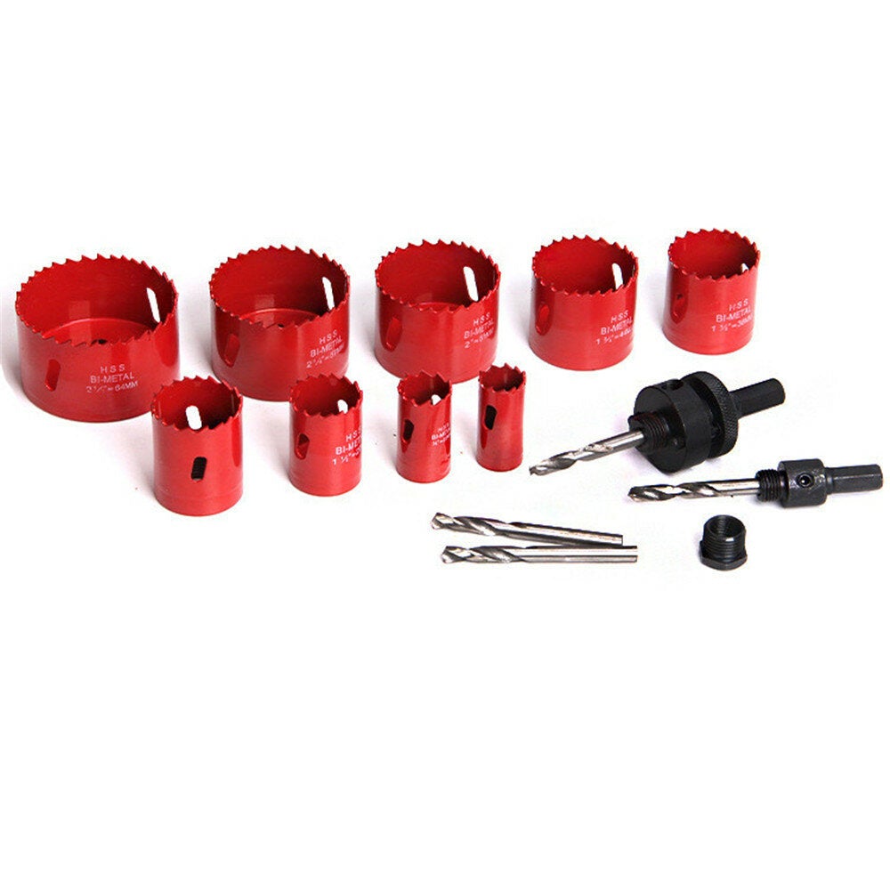 15Pcs Bi-Metal Hole Saw Kit 19mm to 64mm HSS Sawtooth Hole Saw Cutter Drill Bit Through for Wood Plastic Metal Drywall