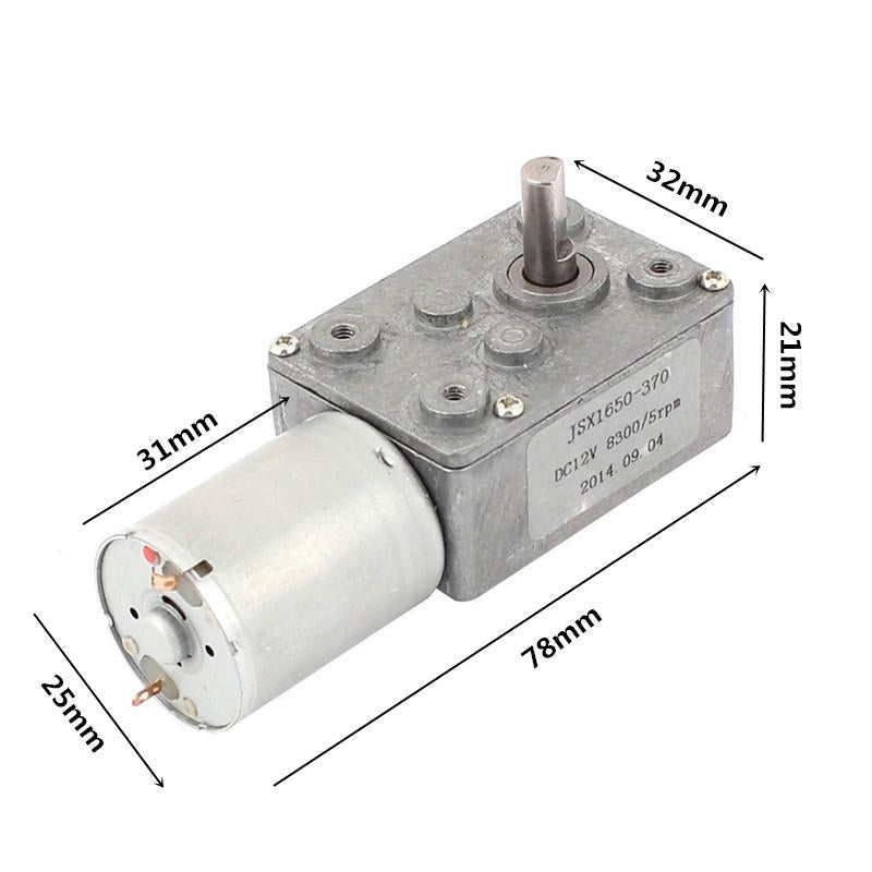 DC 12V 5RPM Worm Gear Motor 6mm Shaft High Torque Turbine Worm Gear Reduction Motor