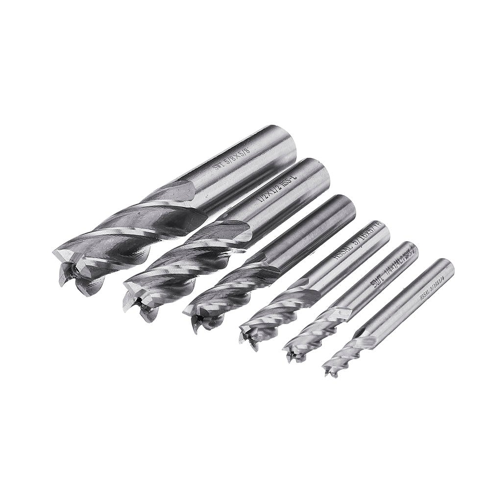 6pcs 3/16-5/8" Imperial Milling Cutter Set High Speed Steel CNC Milling Bit Spiral End Mill Cutter