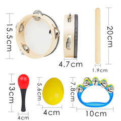 Musical Instrument 5 Set with Tambourine Sand Egg Hammer Rhythm Stick Hand Bell