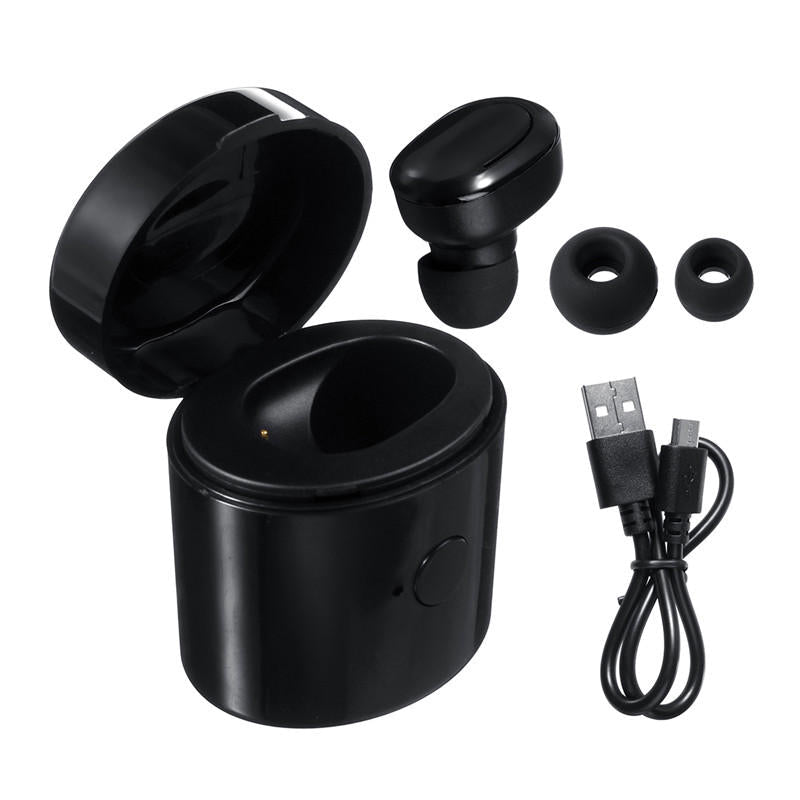 Single Bluetooth Wireless 3D Stereo Earphone IPX6 Waterproof Sports Headphones with 300mAh Charging Box for Android ios