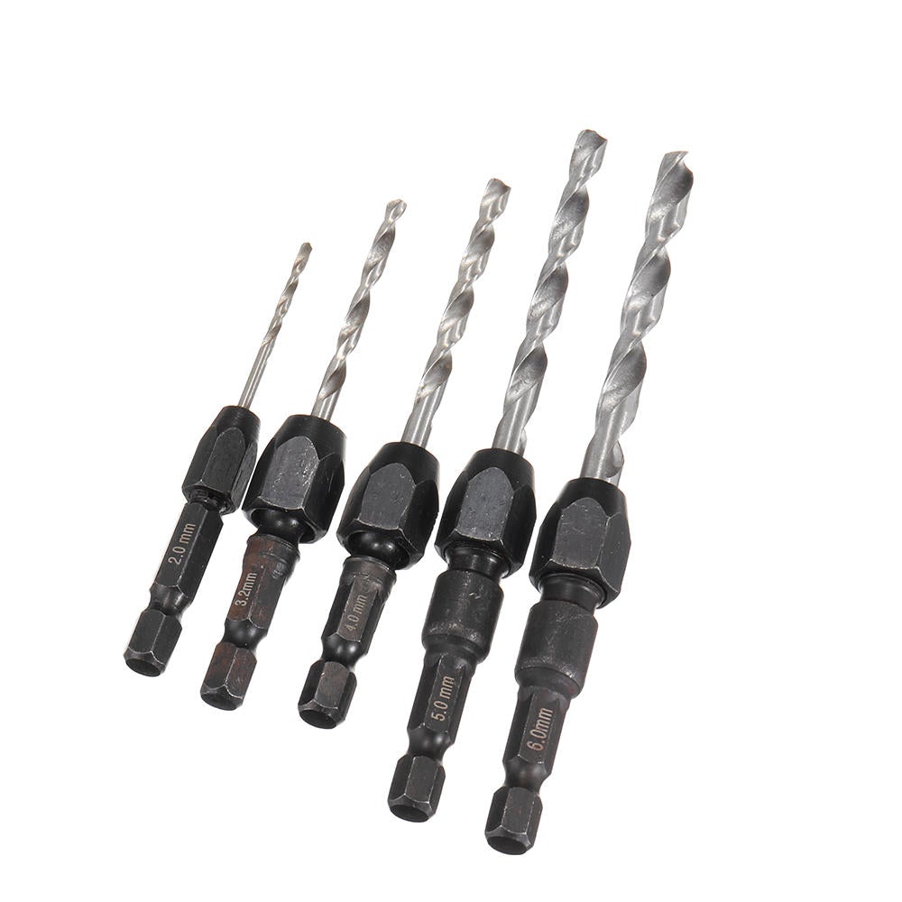 5Pcs 2-6mm Quick Change Twist Drill Bit Set Hex Shank HSS 2/3.2/4/5/6mm