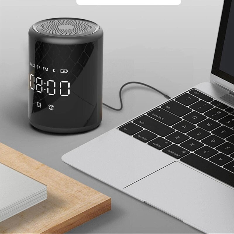 Bluetooth Speaker LED Screen Alarm Clock Portable Speaker Loud Stereo Sound Rich Bass TF/AUX/FM Radio Player with Mic