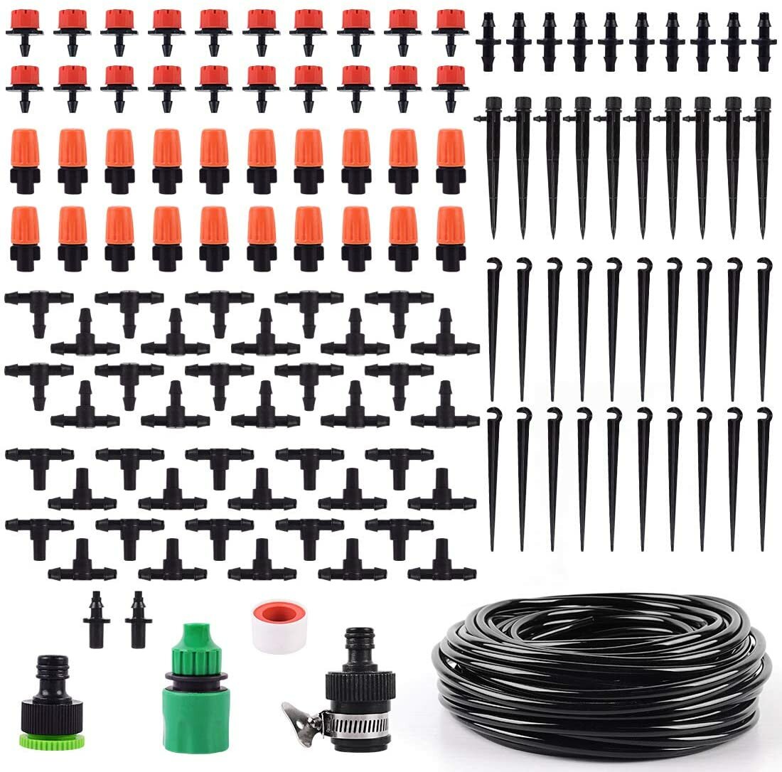 95Pcs Drip Irrigation System Micro Drip Irrigation Kit DIY Patio Plant Watering Kit Garden Irrigation System 30m Hose
