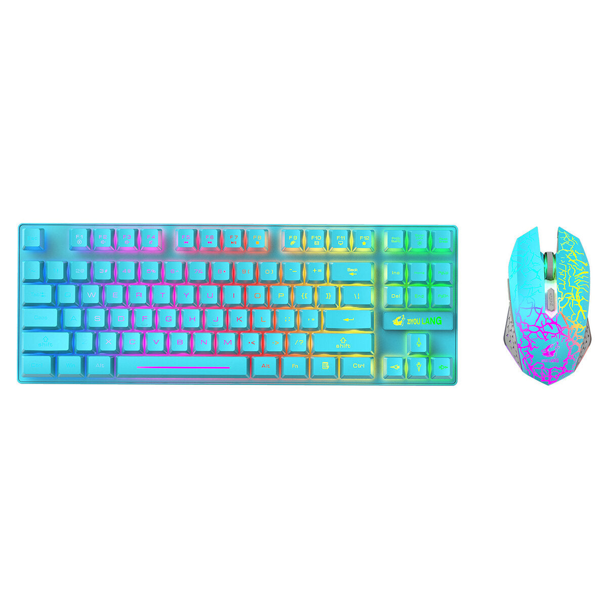 Wireless Keyboard Mouse Set 87 Keys 2.4GHz Wireless Rechargeable Colorful Backlit Keyboard 2400DPI Mouse Combo for Home Office