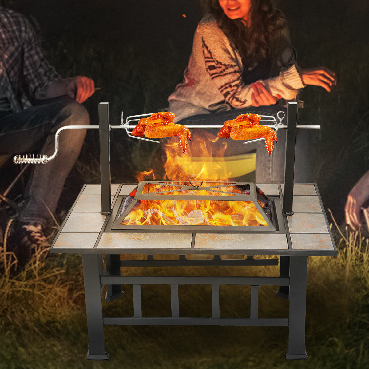 37inch Metal Fire Pit BBQ Grill Patio Garden Backyard Stove with Brazier Cover Outdoor Camping Picnic
