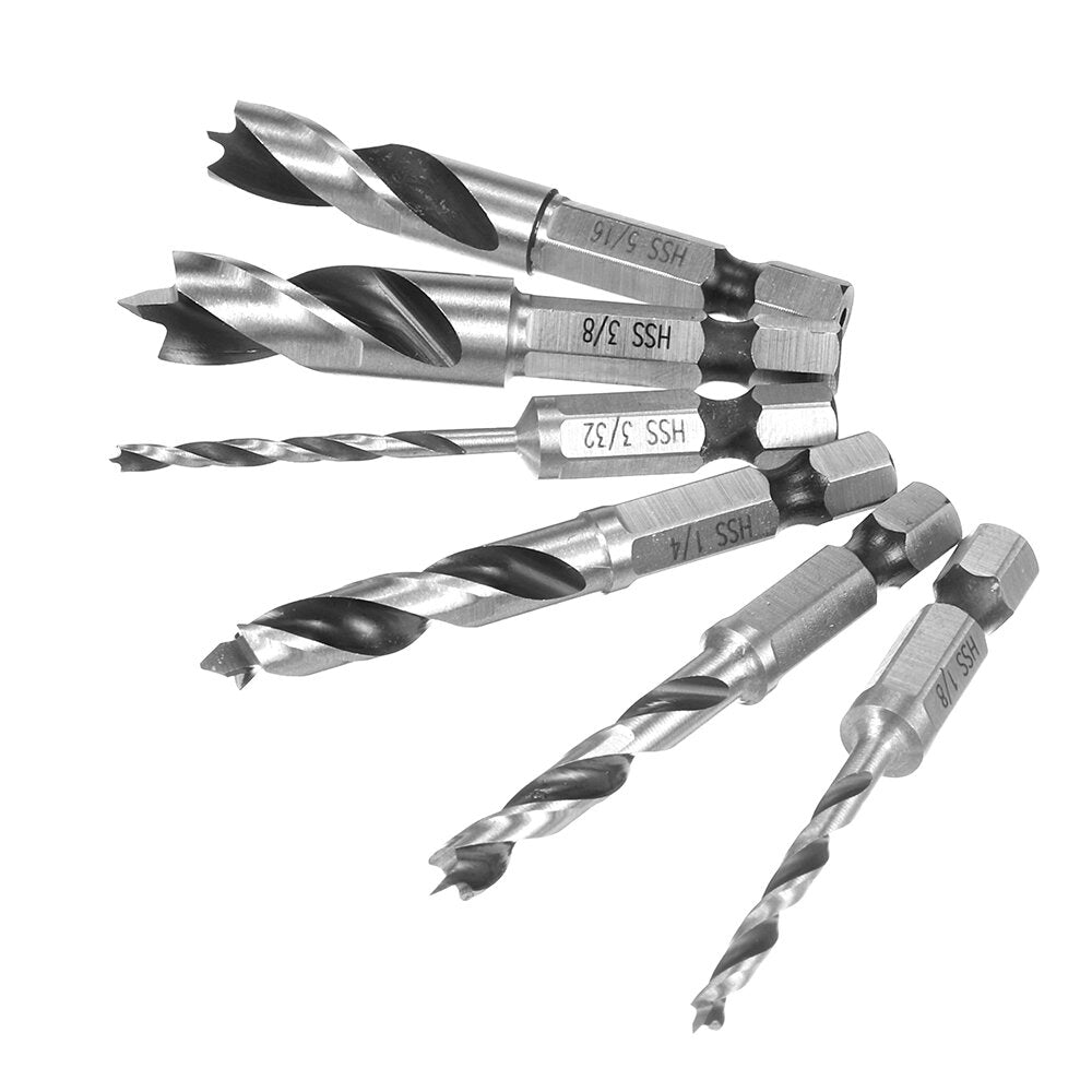 6pcs HSS 4241 Woodworking Drill Bits Set 1/4 Inch Quick Change Hex Shank Stubby Bit