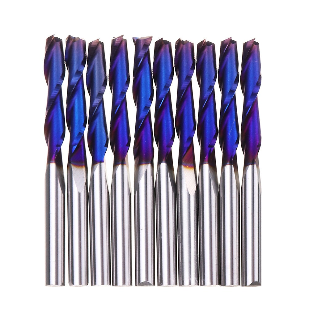 10pcs 3.175mm Shank Blue Coated Spiral Flat End Mill Two Flute CNC Milling Cutter