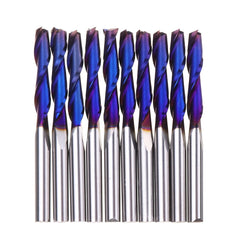 10pcs 3.175mm Shank Blue Coated Spiral Flat End Mill Two Flute CNC Milling Cutter