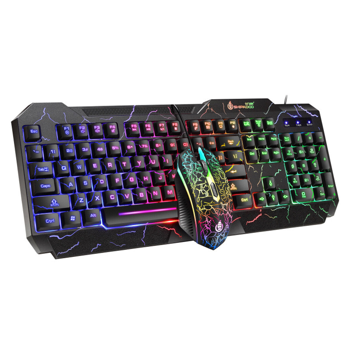 4-in-1 Keyboard Mouse Headset Mouse Pad Set USB Wired 104 Keys Cracked Keyboard Mouse Over-Ear Headset Mouse Pad Combo Set