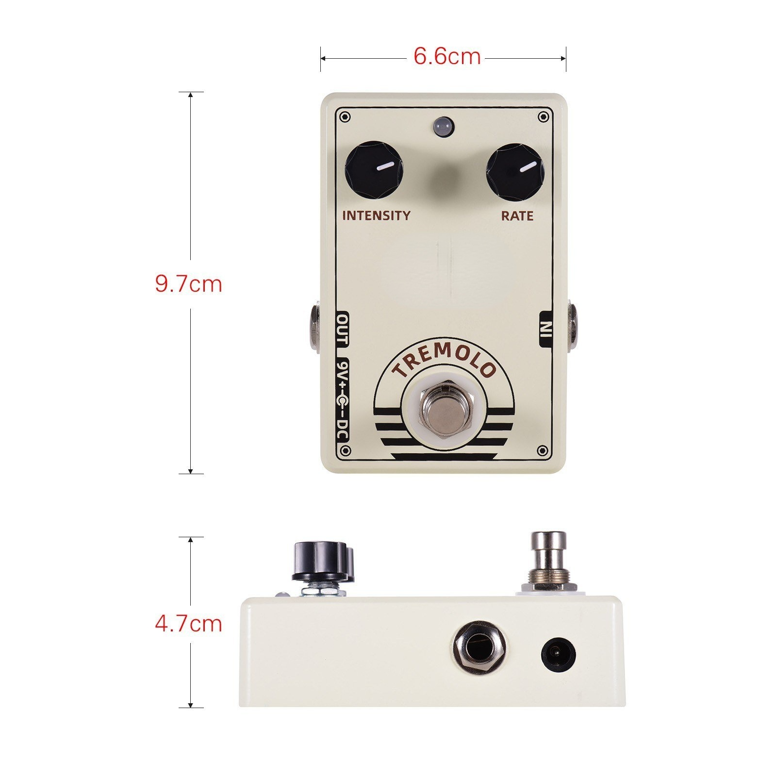 Vintage Style Tremolo Guitar Effect Pedal with Intensity and Rate Controls True Bypass Design