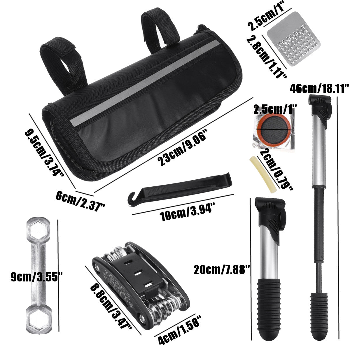 12PCS/Set Bicycle MTB Repair Patch Tools Kit Bike Cycle Inner Tube Tyre Puncture Repair Bike Pump + Allen Key + Crowbars