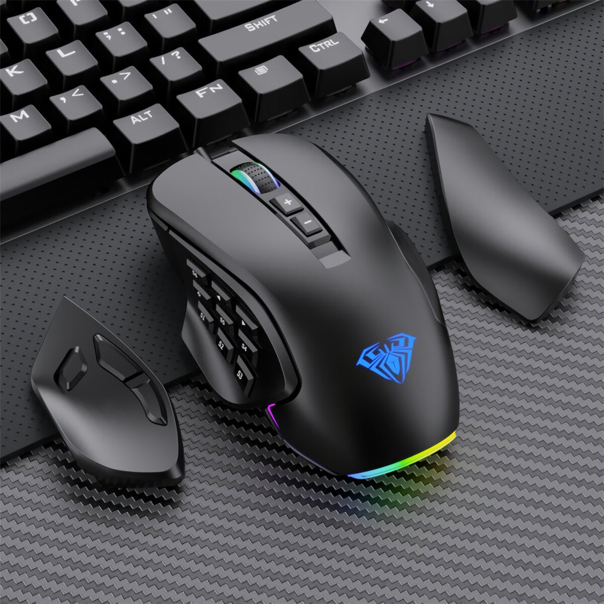 Wired Gaming Mouse 10000DPI Side Buttons Replacable All-Key Programmable Mouse For FPS MOBA MMO Game Players