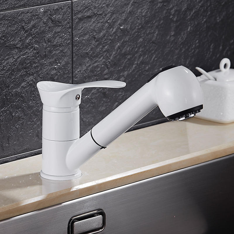 Pull Out Kitchen Faucet Water-Saving Polished Basin Mixer Brass Hot and Cold Tap
