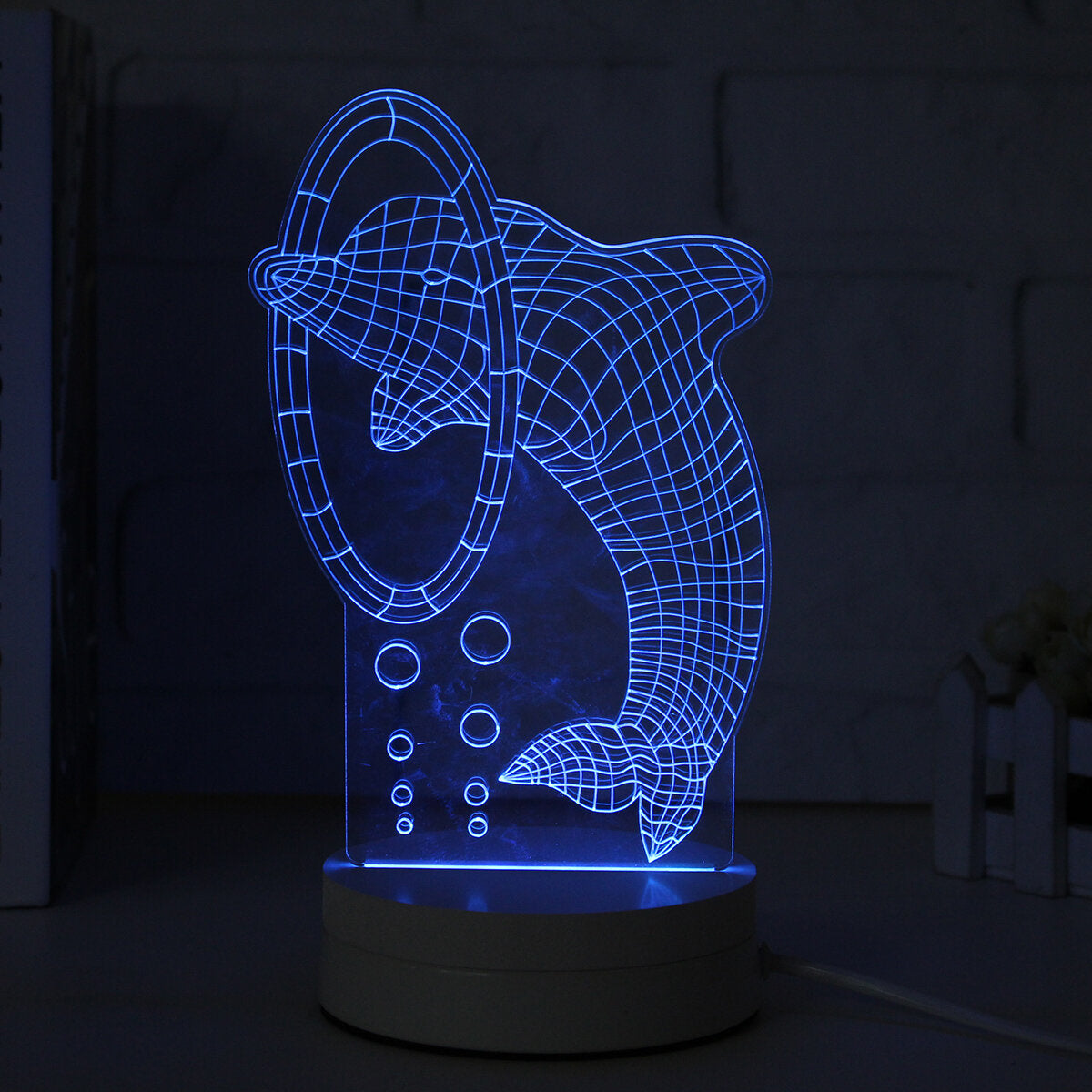 3D Multicolor LED Dolphin Pattern Night Light Lamp with Switch Home Party Decor 220V