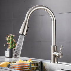 Pull Silver Ramen Basin Tap Pull-Type Stainless Steel Hot And Cold Water With Two Tube