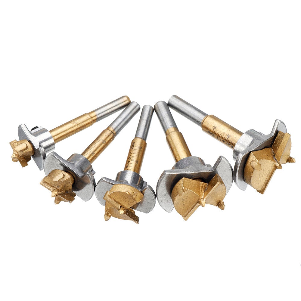 5PCS 15/20/25/30/35mm Forstner Drill Bit Set Titanium Coating Wood Auger Cutter Positioning Hole Saw Cutter Hinge Hole Opener