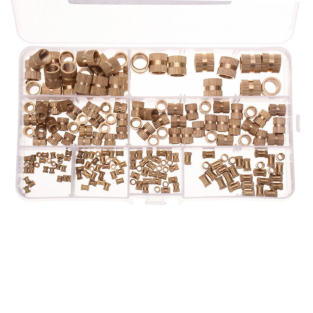 210pcs M2~M10 Metric Threaded Brass Knurl Nuts Round Insert Embedment Nut Assortment Set