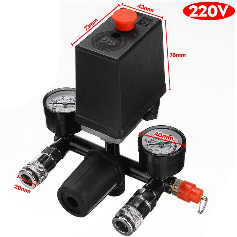 Air Compressor Pressure Switch Control Valve Manifold Regulator Gauges With Quick Connector