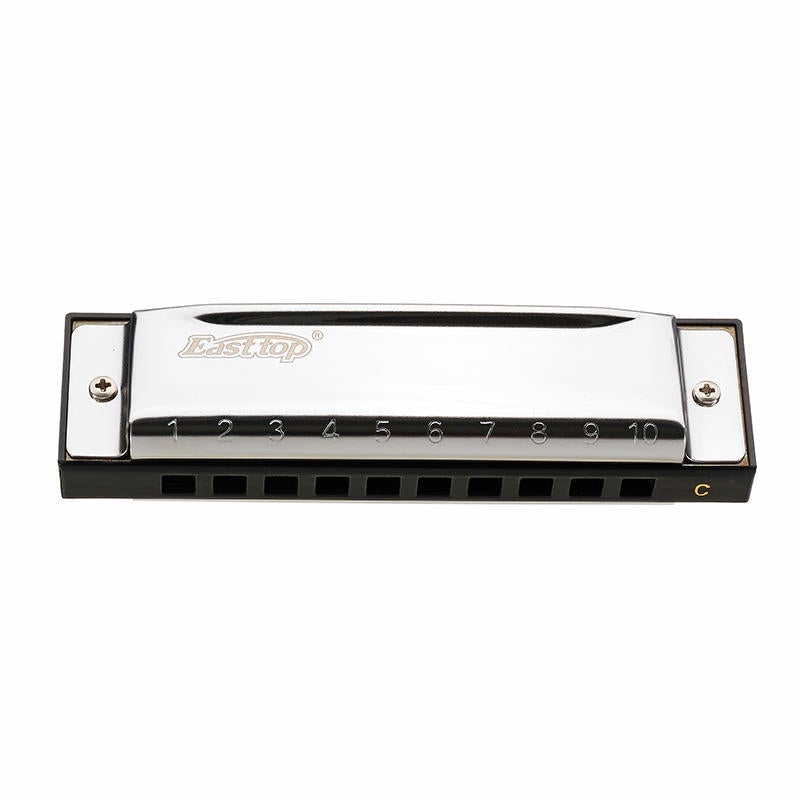 C Key 10 Holes Harmonica Blues Harp Stainless Steel Cover Plate with Plastic Box