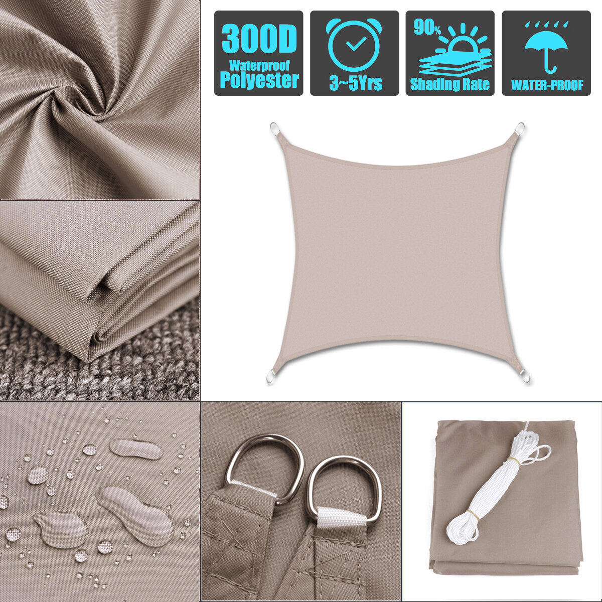 Heavy Duty Shade Sail Sun Outdoor Garden Patio Awning Canopy UV Protection Cover