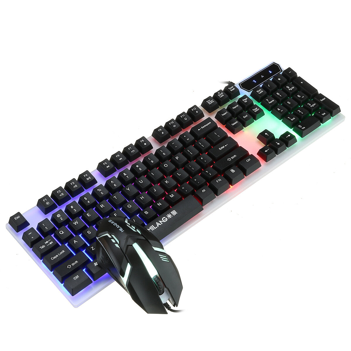 104 Keys Wired Keyboard and Mouse Set Rainbow Backlight USB 1000DPI Gaming Keyboard for Home Office Computer Supplies