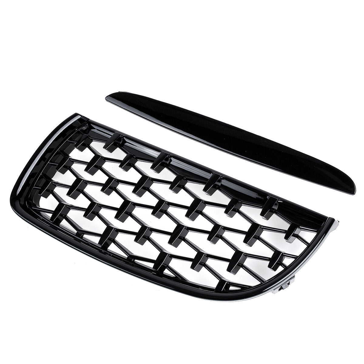 Front Bumper Hood Grille Eyelids Dual Slat Diamond Style Glossy Black For BMW 3 Series