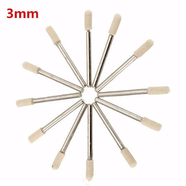 12pcs 3mm Shank Wool Polishing Head Buffing Wheel 3mm/6mm/8mm/12mm For Dremel Rotary Tool