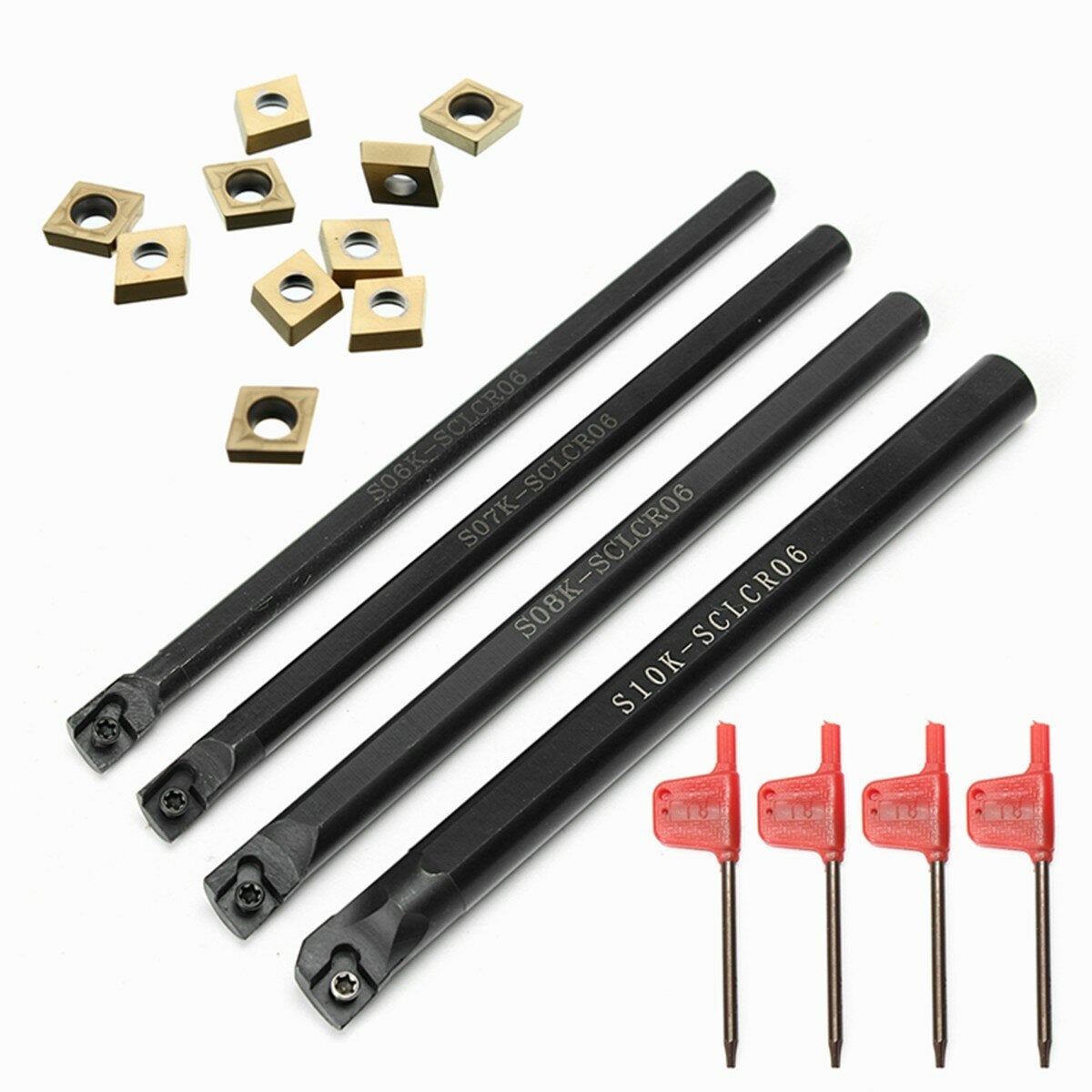4pcs 6/7/8/10mm Turning Tool Holder Lathe Boring Bar With 10pcs CCMT060204 Inserts