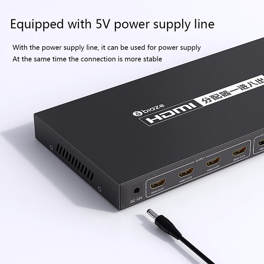 1 in 8 out HDMI-compatibility Splitter 4K/30Hz Resolution 5V Power Supply for Mac Windows PC Laptop