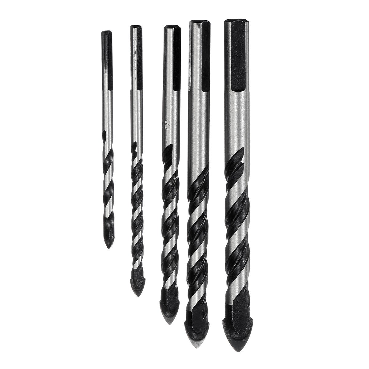 5pcs 5-12mm Black Triangle Twist Drill Bit Concrete Glass Ceramic Tile Marble Set