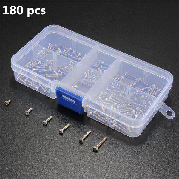 M2 Stainless Hex Socket Cap Head Screws Allen bolt Nut Assortment Kit 180pcs