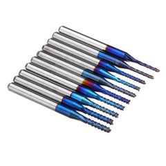 10pcs 1.1-2.0mm Blue NACO Coated PCB Bits Carbide Engraving Milling Cutter For CNC Tool Rotary Burrs