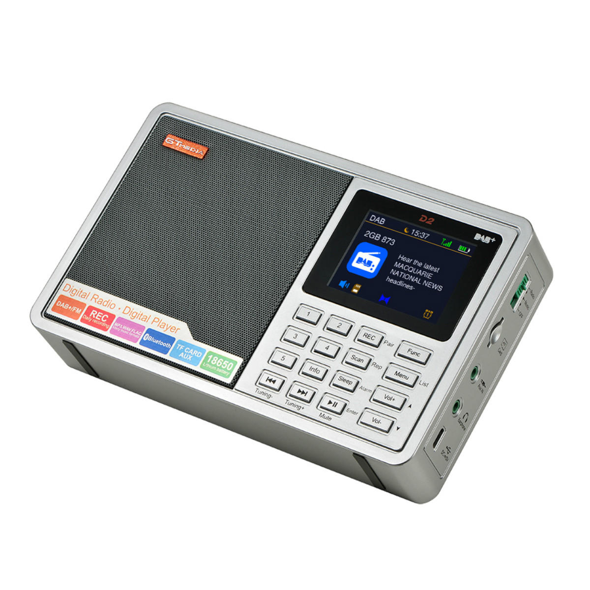DAB+ 174.92-239.20MHz DAB FM Full Band Digital Radio MP3 Music Player Clock Alarm