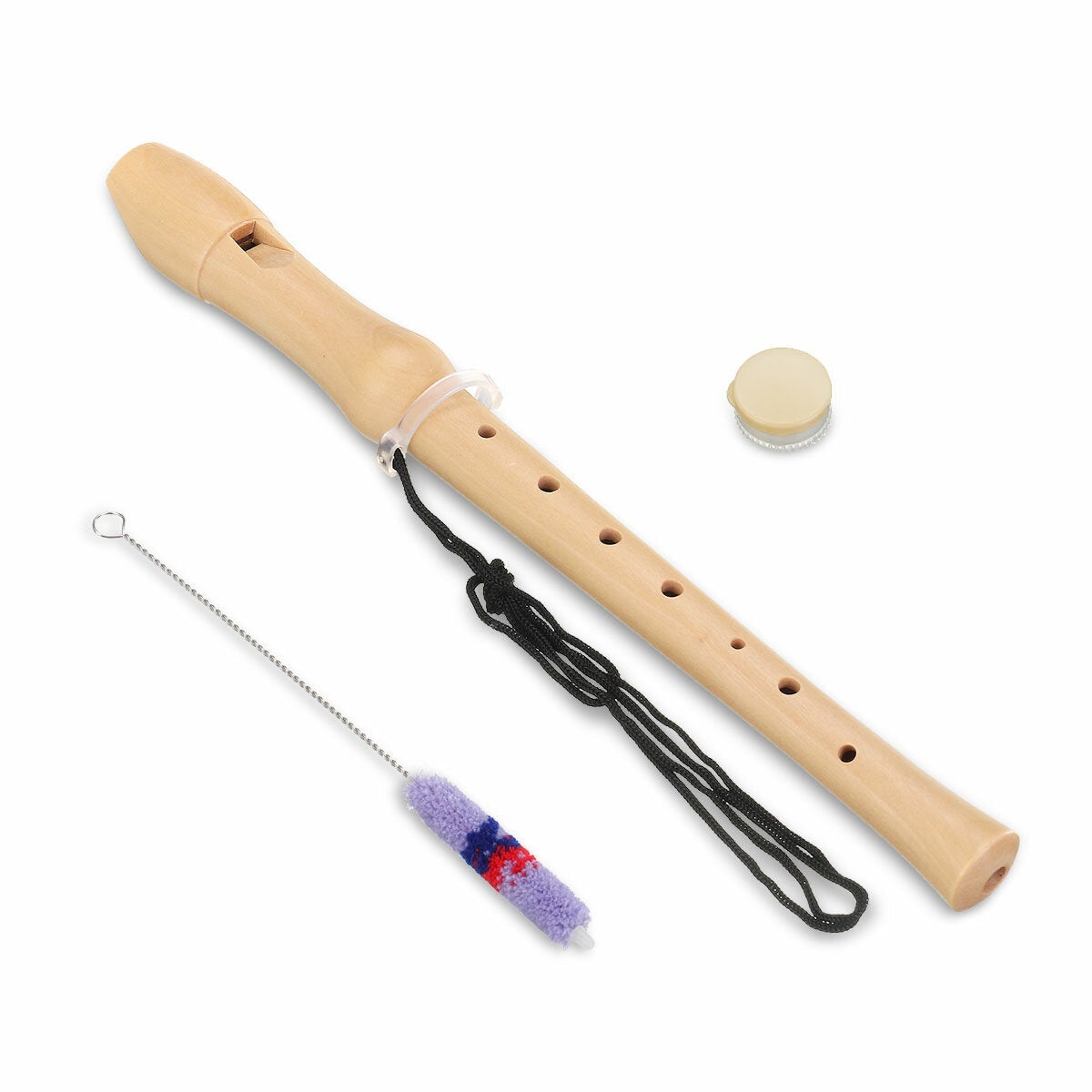 Wood Flute 2 Knots for Maple Clarinet, 8 Holes, Suitable for Children and Beginners with Cleaning Brush / Case / Lanyard