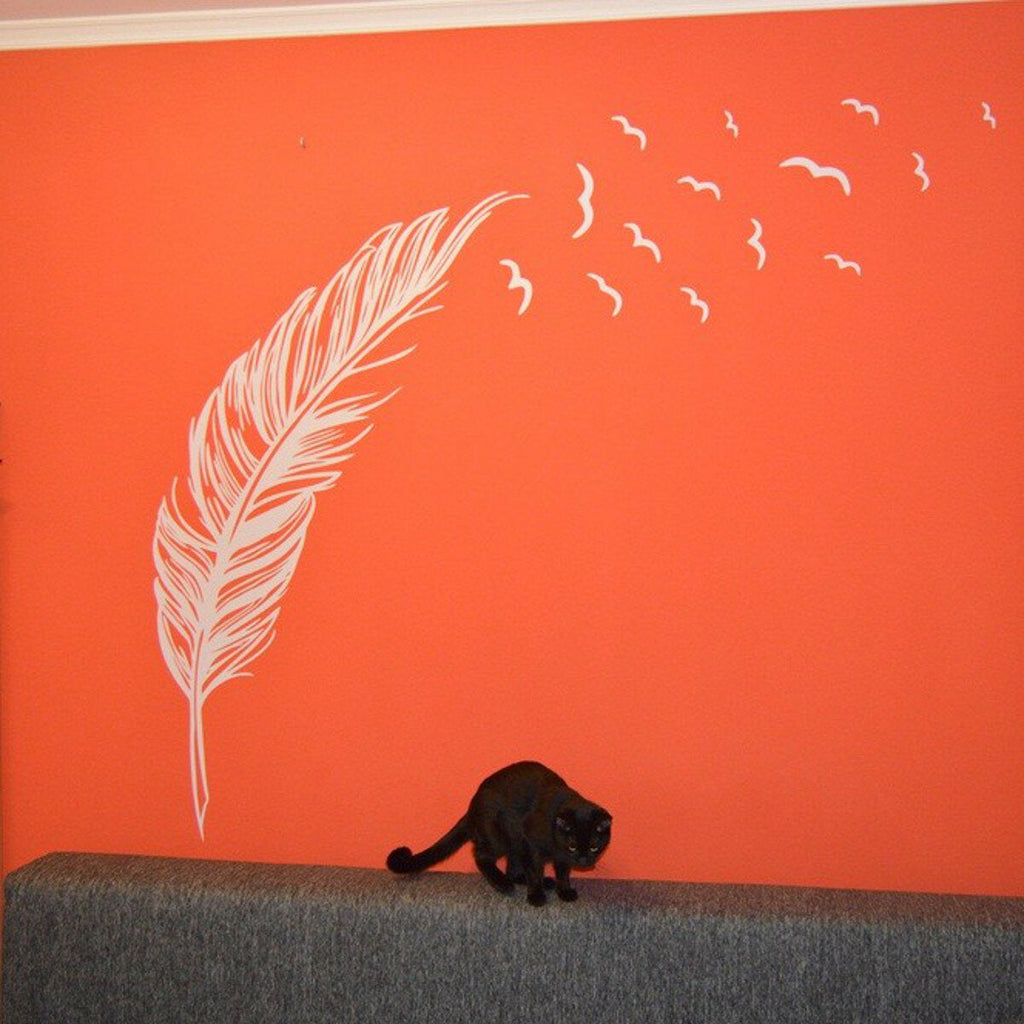 DIY Modern Plume Feather Wall Sticker Birds Flying Feather Removable Wall Sticker Vinyl Mural Painting for Home Living Room