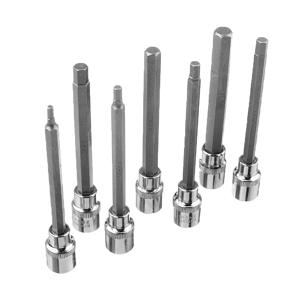 7Pcs 3/8" Drive Long Reach Hex Bit Socket Set 3-10mm CR-V Screwdriver Head Set